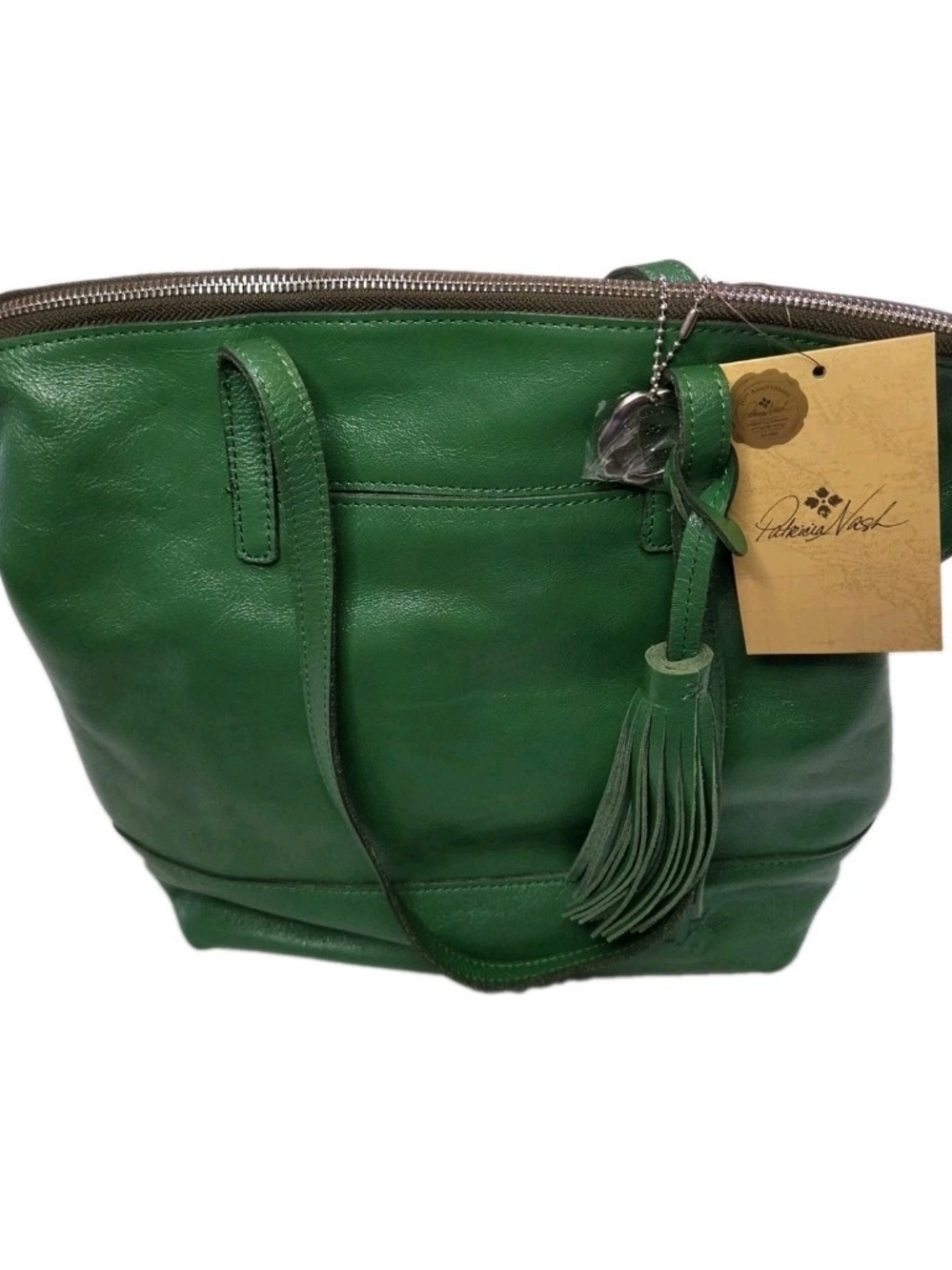 Patricia Nash Green Leather Tote Bag with Tassel NEW